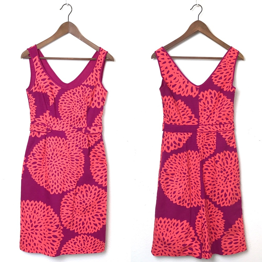 Boden Floral Fitted Sheath Dress w/ Belted Waist.